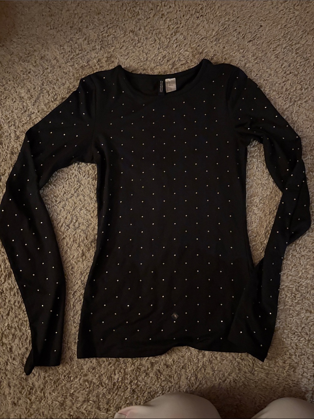 Divided Black Long-Sleeve Studded Crewneck